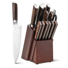 15 Pieces Stainless Steel Knife Block Set with Ergonomic Handle