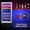 SOTOLA 15 Dual Zone Inch Wine Cooler Refrigerators 28 Bottle Fast Cooling Low Noise Wine Fridge with Professional Compressor Stainless Steel, Digital