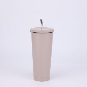 Stainless Steel Large-capacity Straw Insulation Cup (Option: Khaki-750ML)