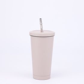 Stainless Steel Large-capacity Straw Insulation Cup (Option: Khaki-500ML)