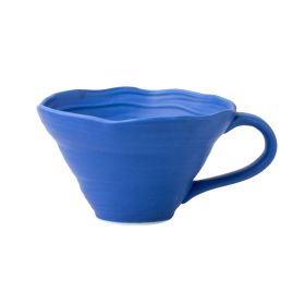 Large Capacity Breakfast Cup Milk Oatmeal Cup Hand Pinch Feeling Ceramic Cup (Option: Klein Blue-380ml)