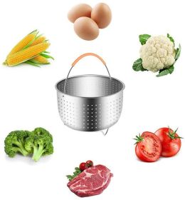 New Home Stainless Steel Steamer Basket For Instant Pot w/Silicone Handle For Steaming Vegetables Eggs Rice Meat - IP Accessory Insert Fits Into Press (size: 8QT)