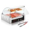 VEVOR Hot Dog Roller, Stainless Sausage Grill Cooker Machine with Dual Temp Control Glass Hood Acrylic Cover Bun Warmer Shelf Removable Drip Tray, ETL