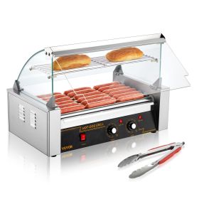 VEVOR Hot Dog Roller, Stainless Sausage Grill Cooker Machine with Dual Temp Control Glass Hood Acrylic Cover Bun Warmer Shelf Removable Drip Tray, ETL (Roller Number: 7 Roller)