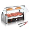 VEVOR Hot Dog Roller, Stainless Sausage Grill Cooker Machine with Dual Temp Control Glass Hood Acrylic Cover Bun Warmer Shelf Removable Drip Tray, ETL