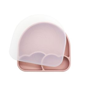 Food Grade Silicone Integrated Split Format Dining Plate (Option: Light Pink Transparency Cover)