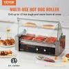 VEVOR Hot Dog Roller, Stainless Sausage Grill Cooker Machine with Dual Temp Control Glass Hood Acrylic Cover Bun Warmer Shelf Removable Drip Tray, ETL