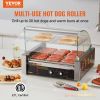 VEVOR Hot Dog Roller, Stainless Sausage Grill Cooker Machine with Dual Temp Control Glass Hood Acrylic Cover Bun Warmer Shelf Removable Drip Tray, ETL