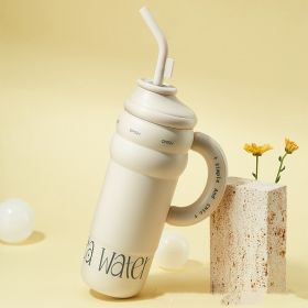 Handle Stainless Steel Vacuum Cup Large Capacity Portable (Option: Fun Full Of White-1300ml)